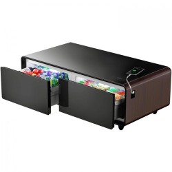  ثلاجة ديكور بانكول  و طاولة ذكية 2 درج تبريد مع مخرج USB وسماعات ومشغل الموسيقى لون أسود